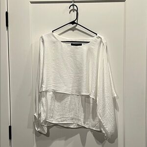 Women's White Layered Long-Sleeve Blouse